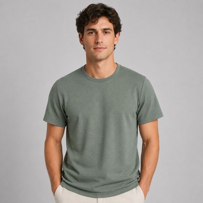 Montarello Men's Waffle-Knit Crew Neck Relaxed Fit Short-Sleeve T-Shirt