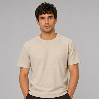Montarello Men's Waffle-Knit Crew Neck Relaxed Fit Short-Sleeve T-Shirt