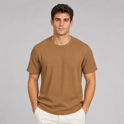 Montarello Men's Waffle-Knit Crew Neck Relaxed Fit Short-Sleeve T-Shirt