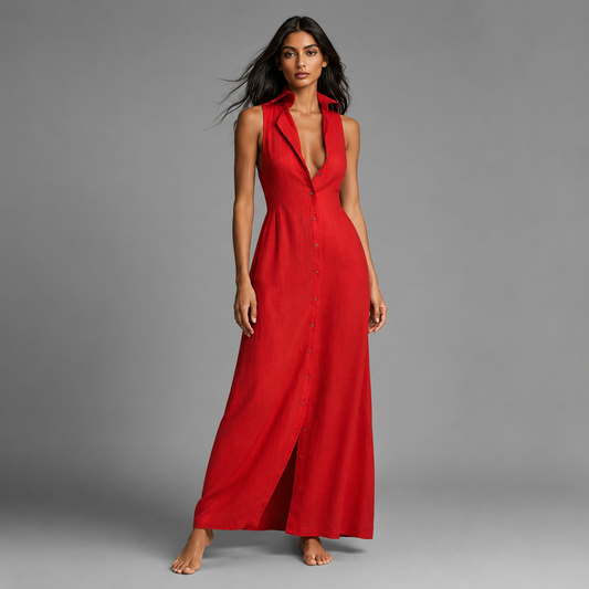 Montarello Women's Sleeveless Linen-Look Maxi Beach Cover-Up Dress