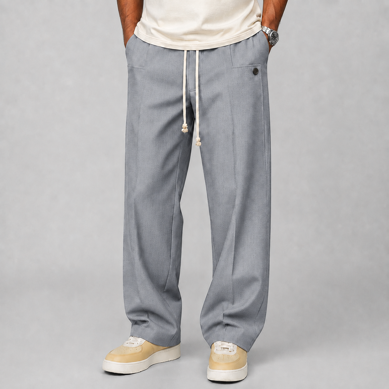 Montarello Men's Wide Leg Trousers Relaxed Fit Drawstring Waist