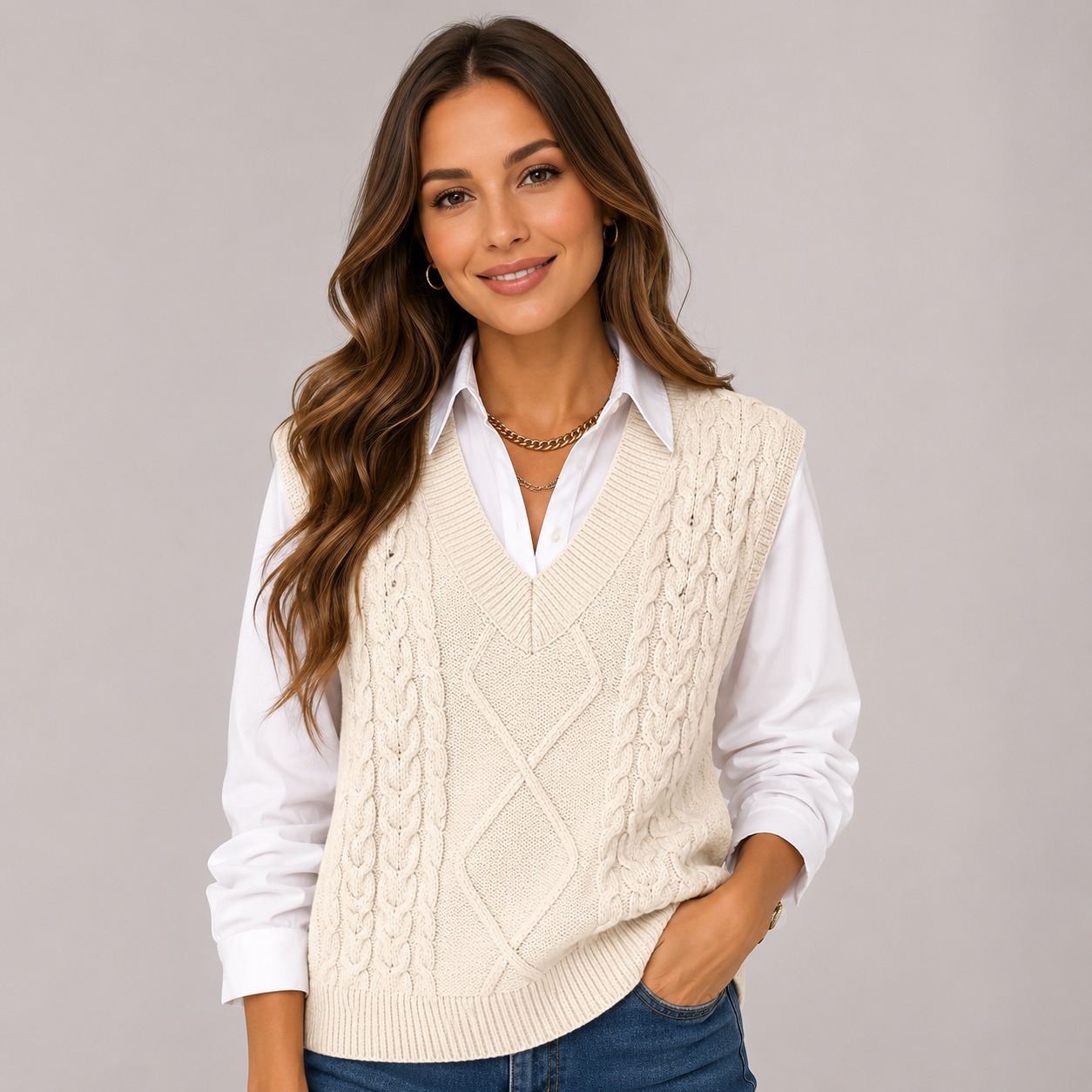 Montarello Women's Sweater Vest Knitted V-Neck