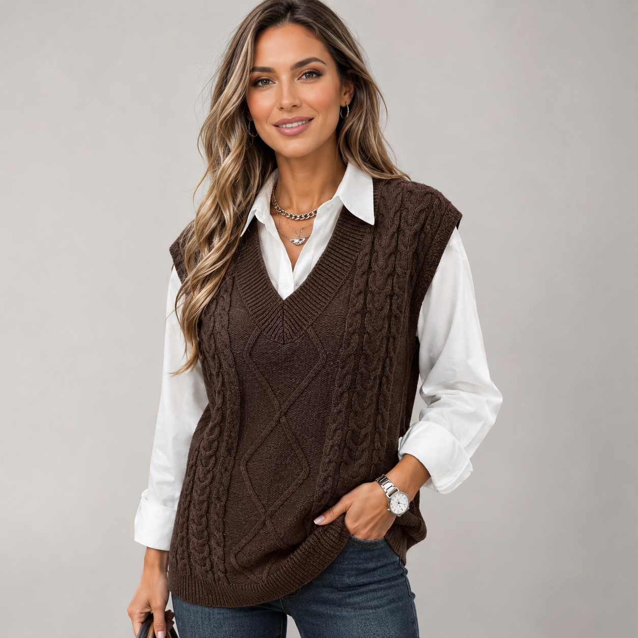 Montarello Women's Sweater Vest Knitted V-Neck