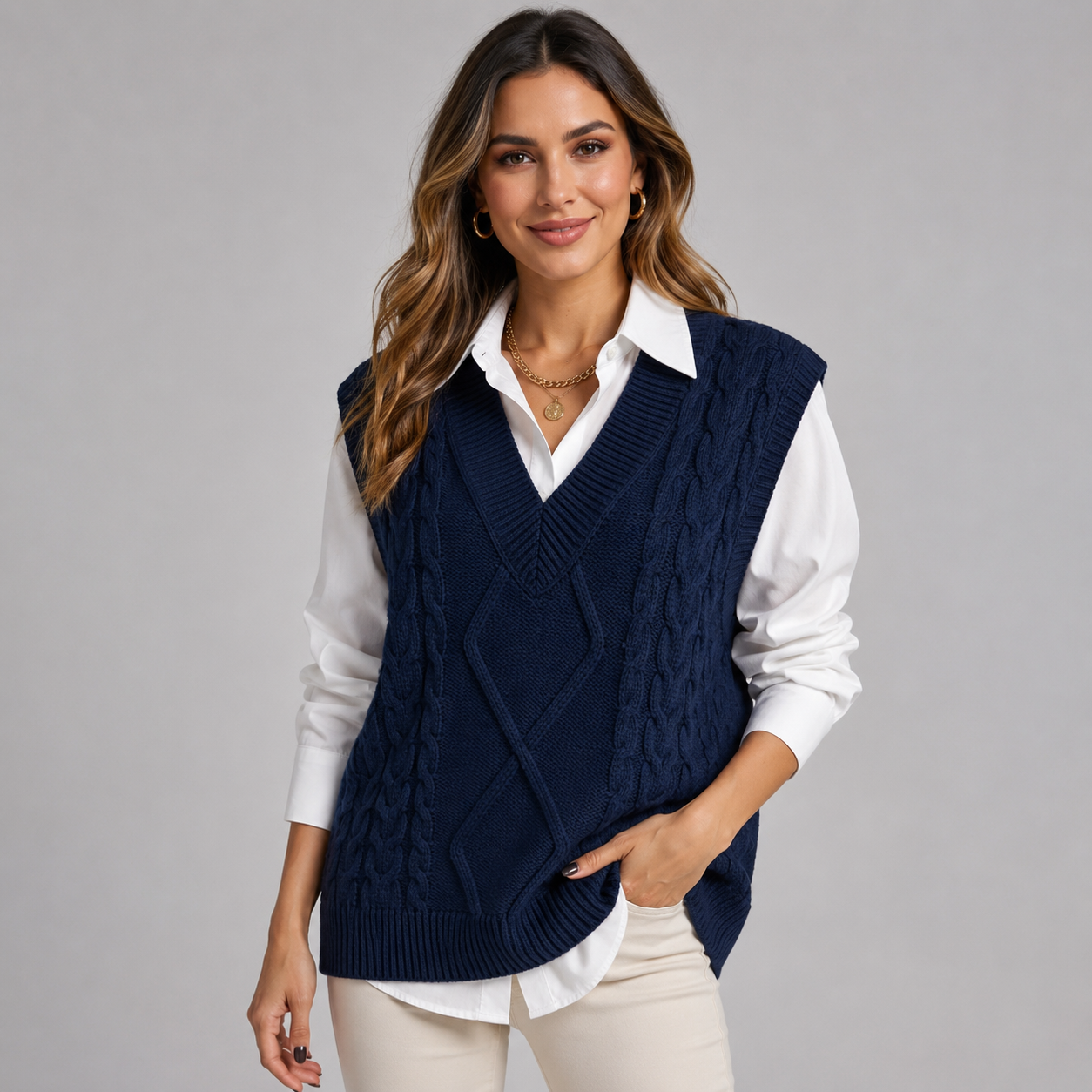 Montarello Women's Sleeveless V-Neck Knitted Waistcoat
