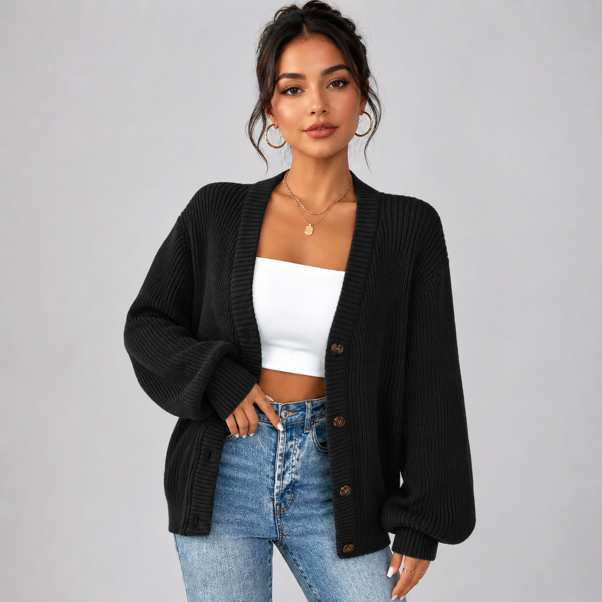 Montarello Women's V-Neck Button Front Cardigan