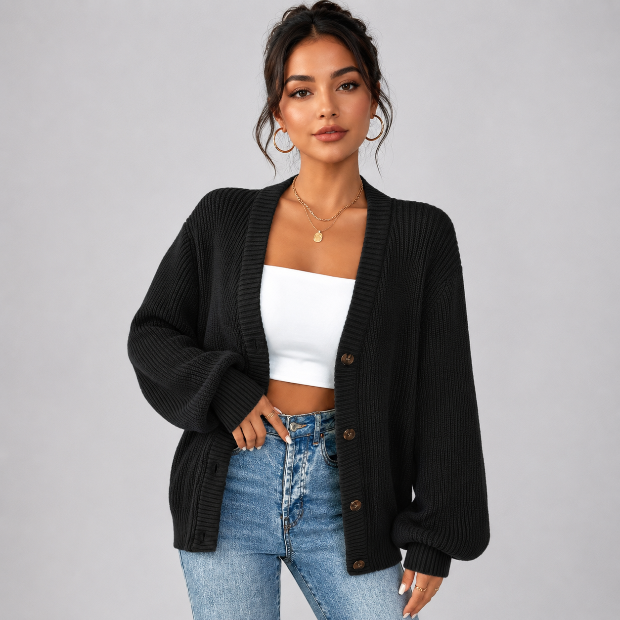 Montarello Women's V-Neck Button Front Cardigan