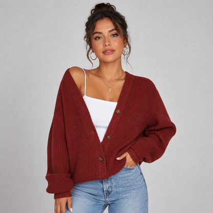Montarello Women's V-Neck Button Front Cardigan
