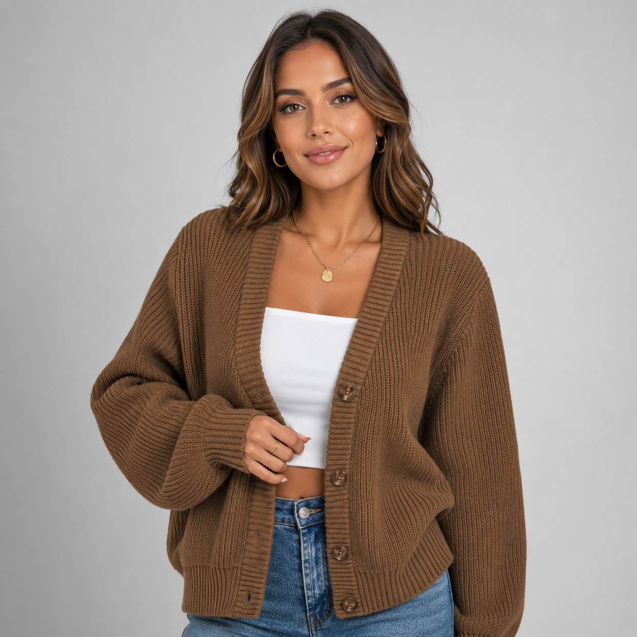 Montarello Women's V-Neck Button Front Cardigan