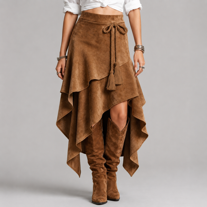 Montarello Women's Suede-Look Asymmetric Midi Skirt