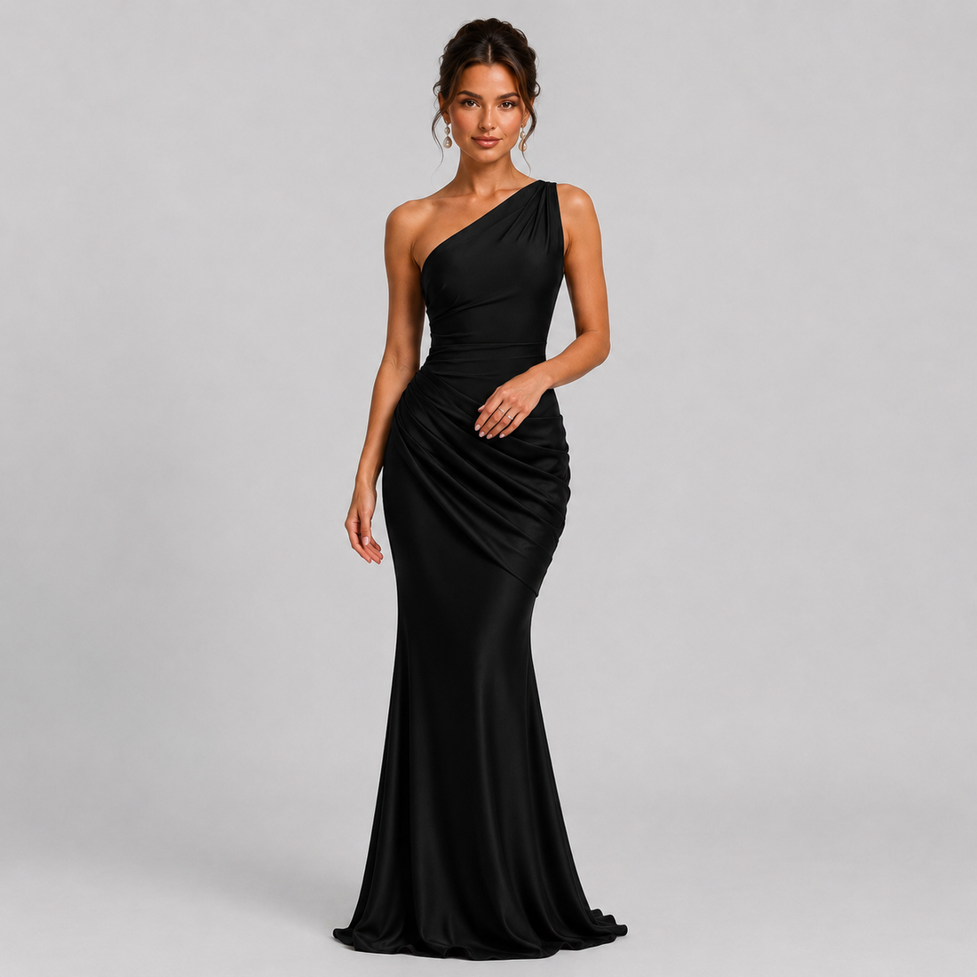 Montarello Women's Draped Waist Satin-Look Maxi Wedding Guest Dress