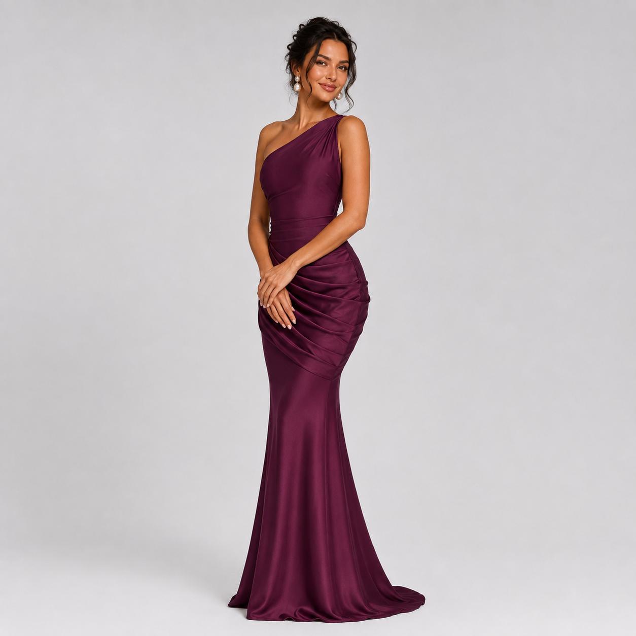 Montarello Women's Draped Waist Satin-Look Maxi Wedding Guest Dress
