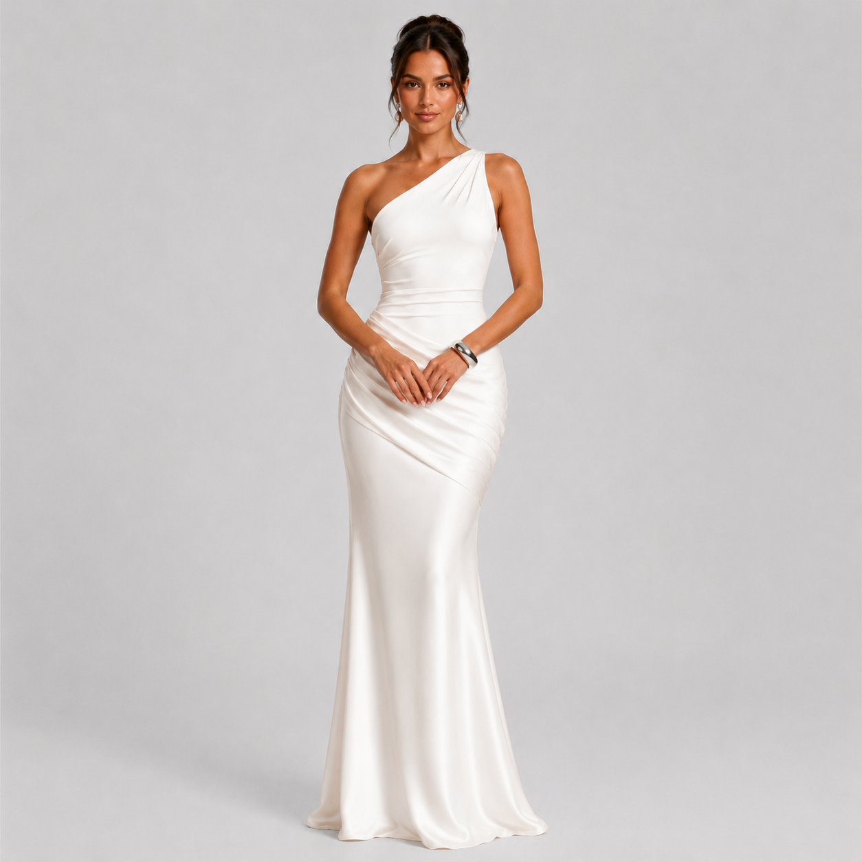 Montarello Women's Draped Waist Satin-Look Maxi Wedding Guest Dress