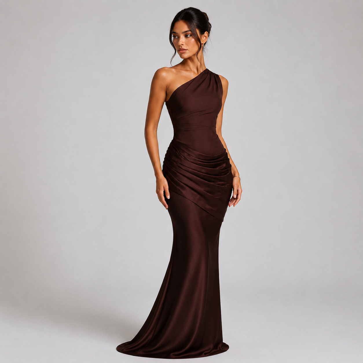 Montarello Women's Draped Waist Satin-Look Maxi Wedding Guest Dress