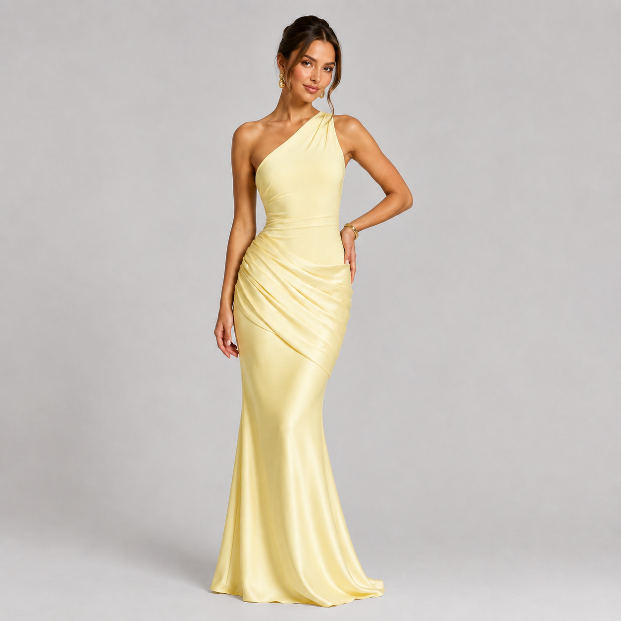 Montarello Women's Draped Waist Satin-Look Maxi Wedding Guest Dress