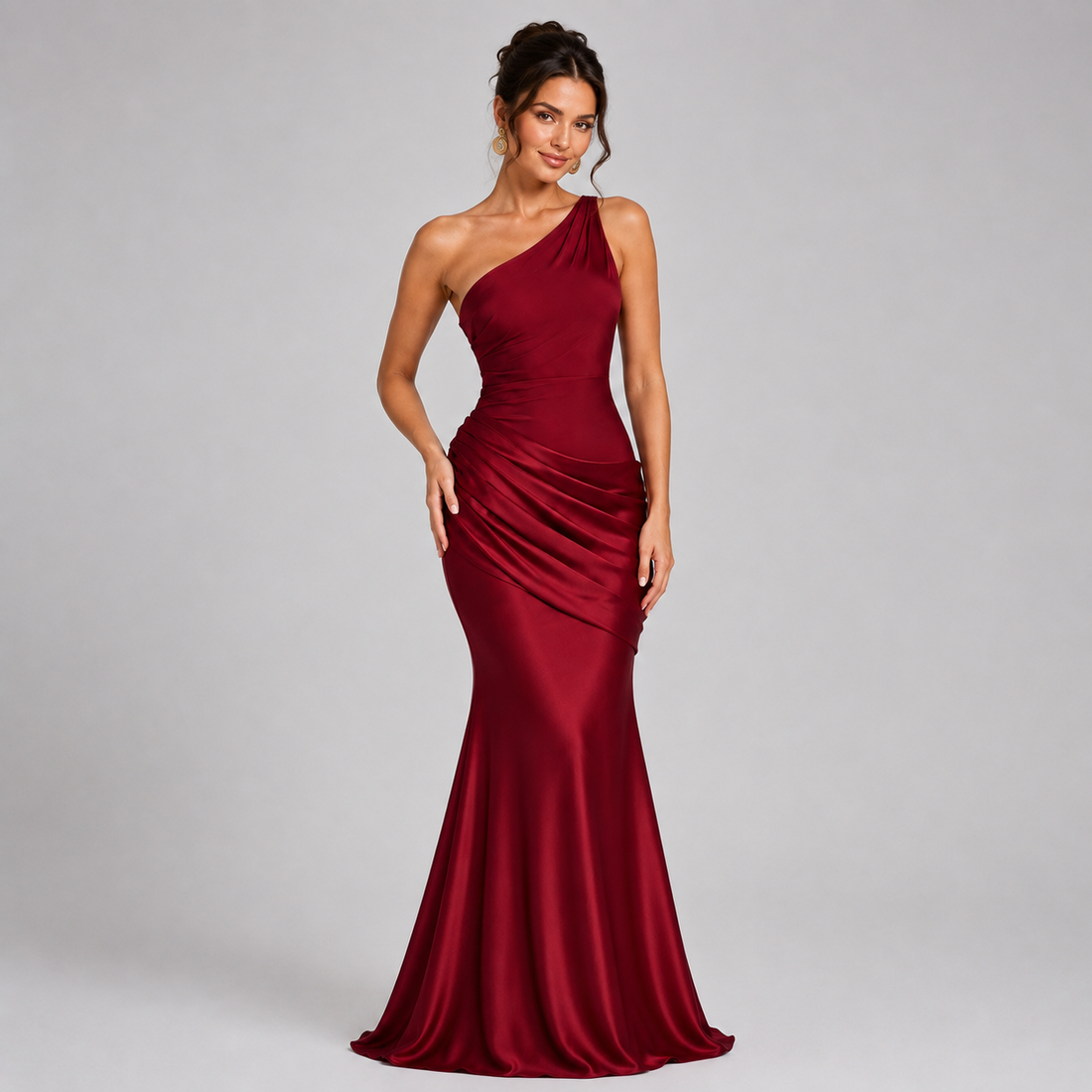 Montarello Women's Draped Waist Satin-Look Maxi Wedding Guest Dress