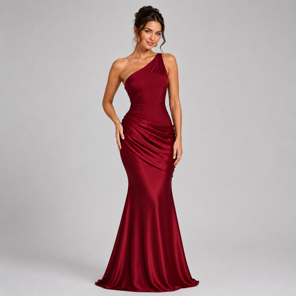 Montarello Women's Draped Waist Satin-Look Maxi Wedding Guest Dress