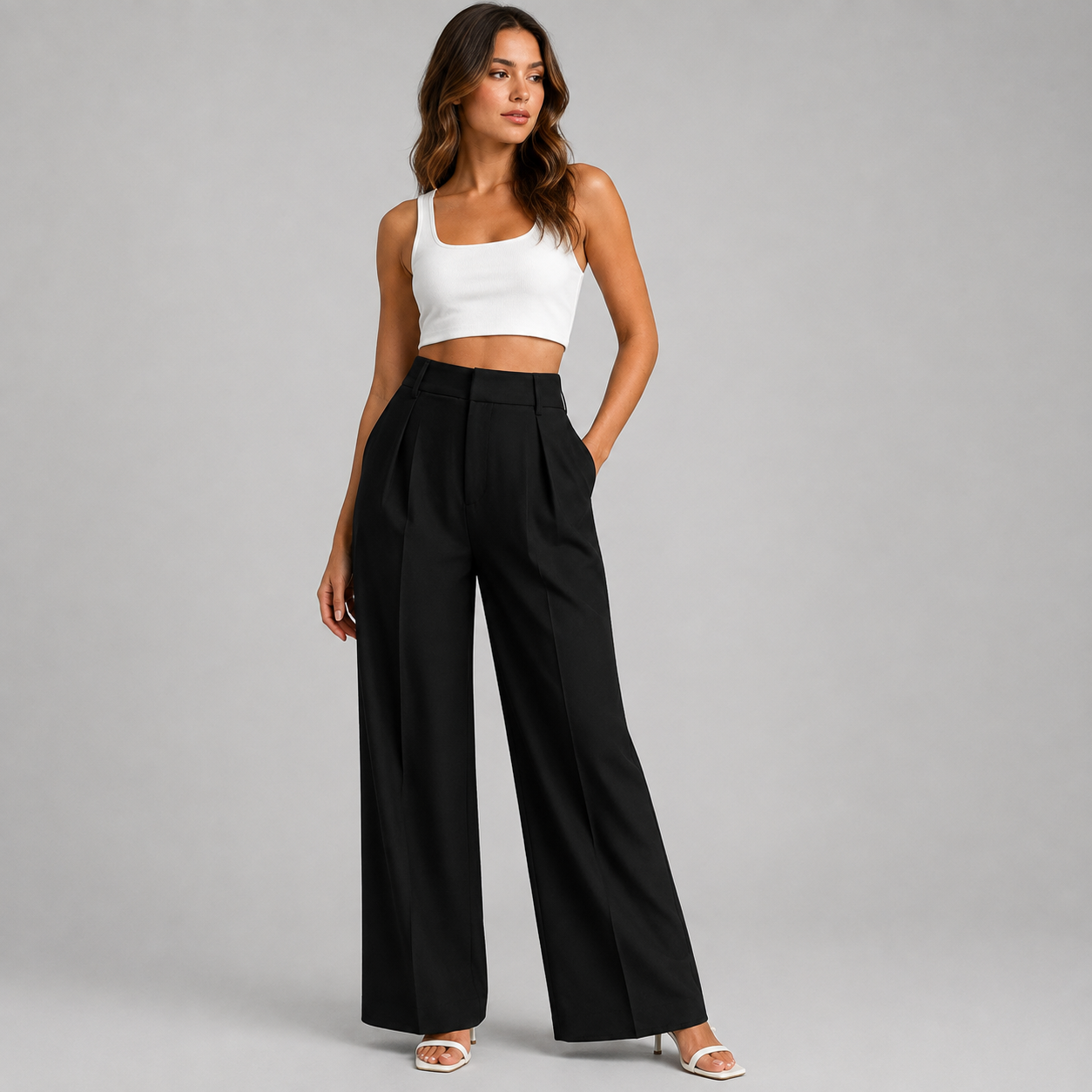 Montarello Women's Wide Leg Trousers High Waist Pleated