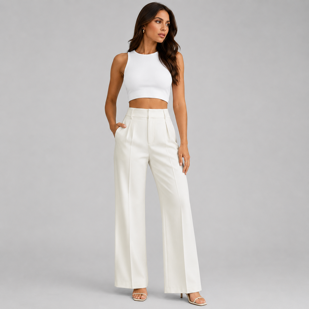 Montarello Women's Wide Leg Trousers High Waist Pleated