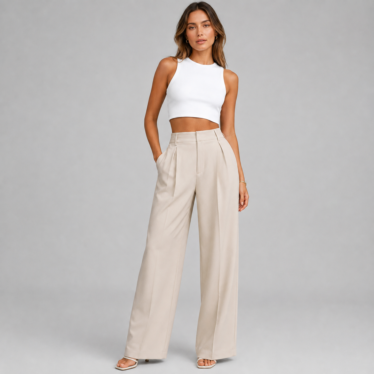 Montarello Women's Wide Leg Trousers High Waist Pleated