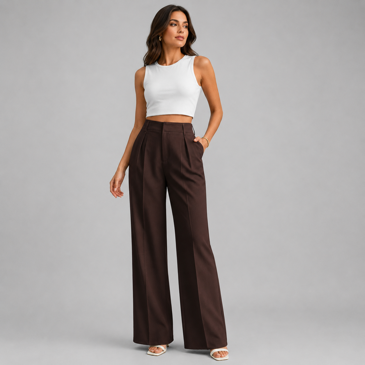 Montarello Women's Wide Leg Trousers High Waist Pleated