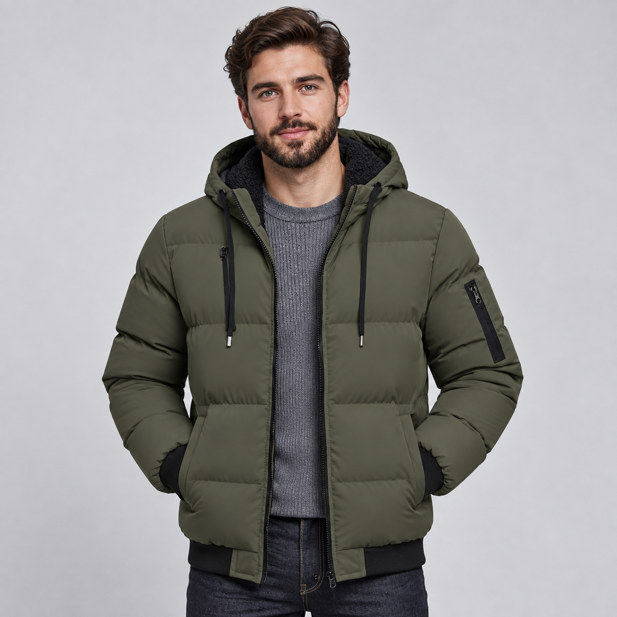 Montarello Men's Puffer Jacket Hooded Padded Quilted Winter Coat