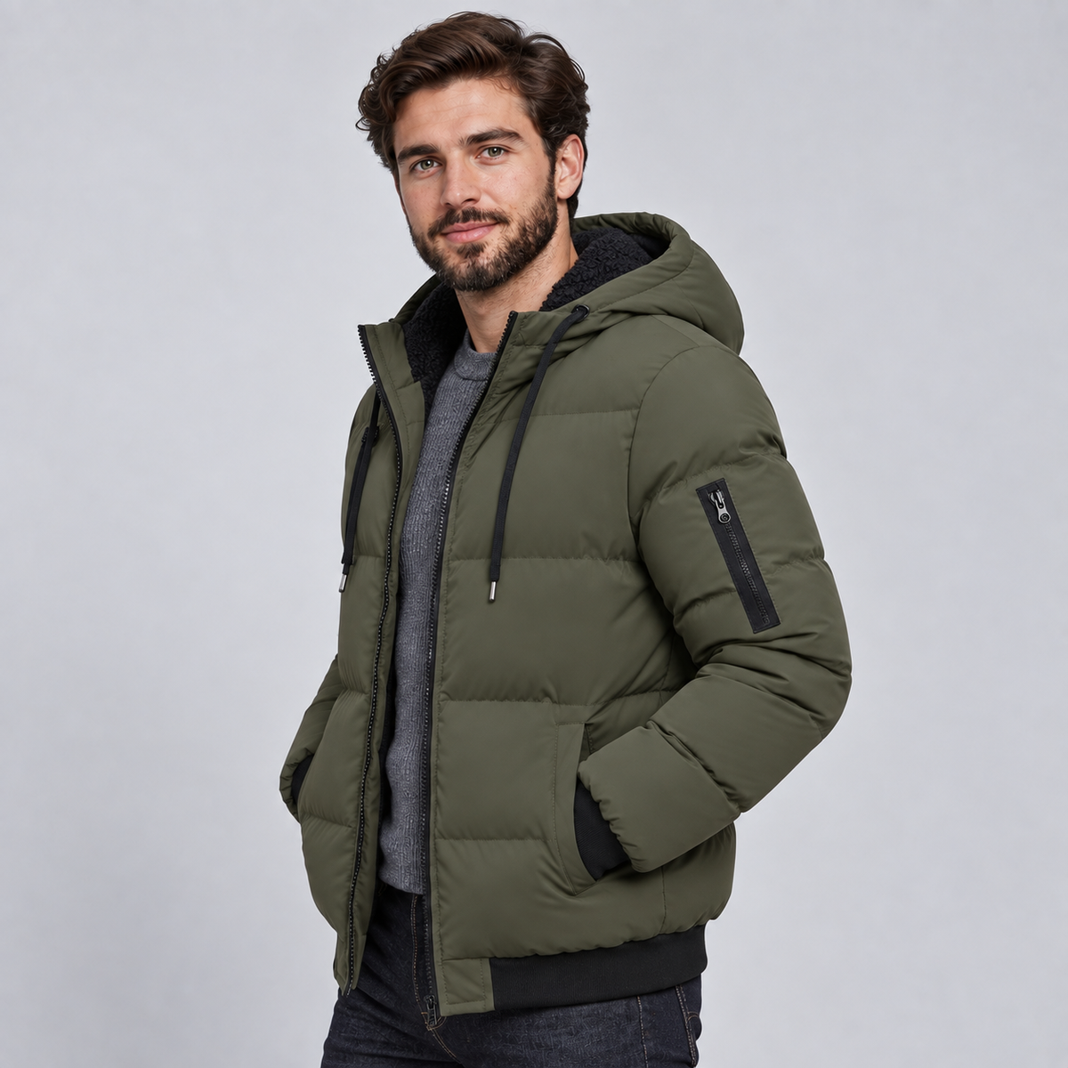 Montarello Men's Puffer Jacket Hooded Padded Quilted Winter Coat