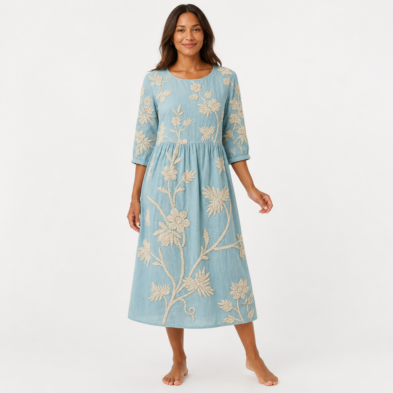 Montarello Women's Floral Linen-Look Summer Midi Dress