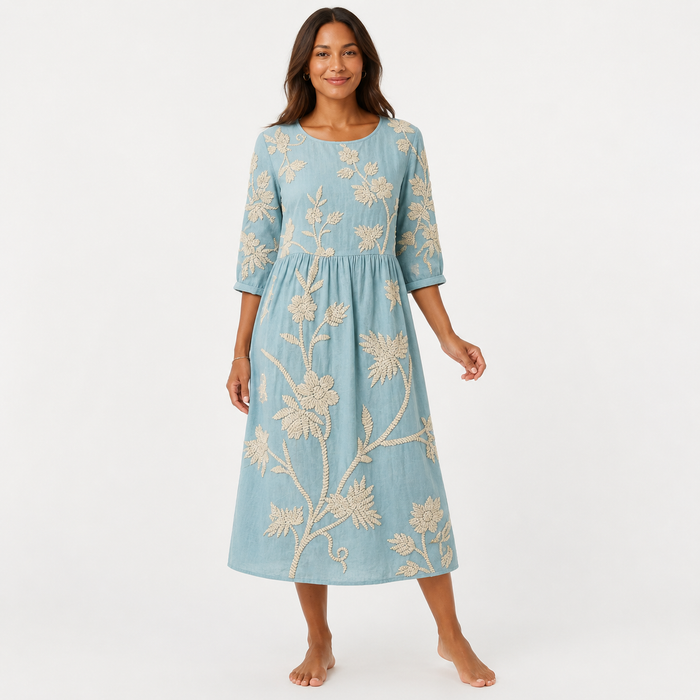 Montarello Women's Floral Linen-Look Summer Midi Dress