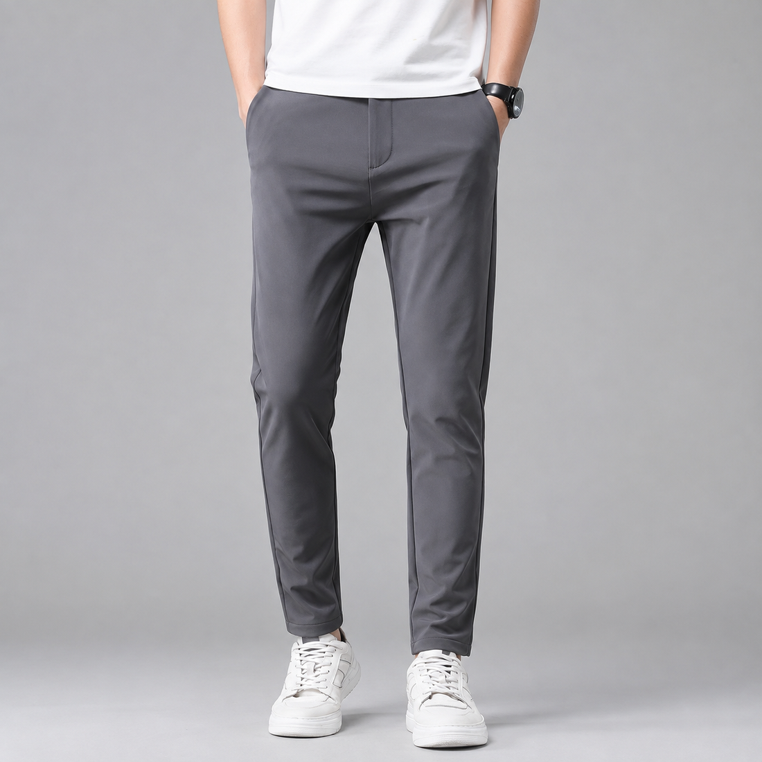 Montarello Men's Slim Fit Stretch Trousers with Straight Leg