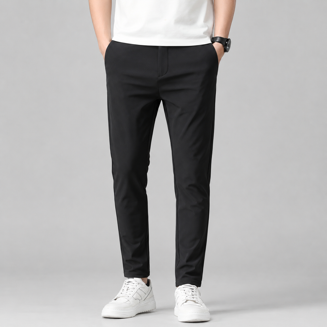 Montarello Men's Slim Fit Stretch Trousers with Straight Leg