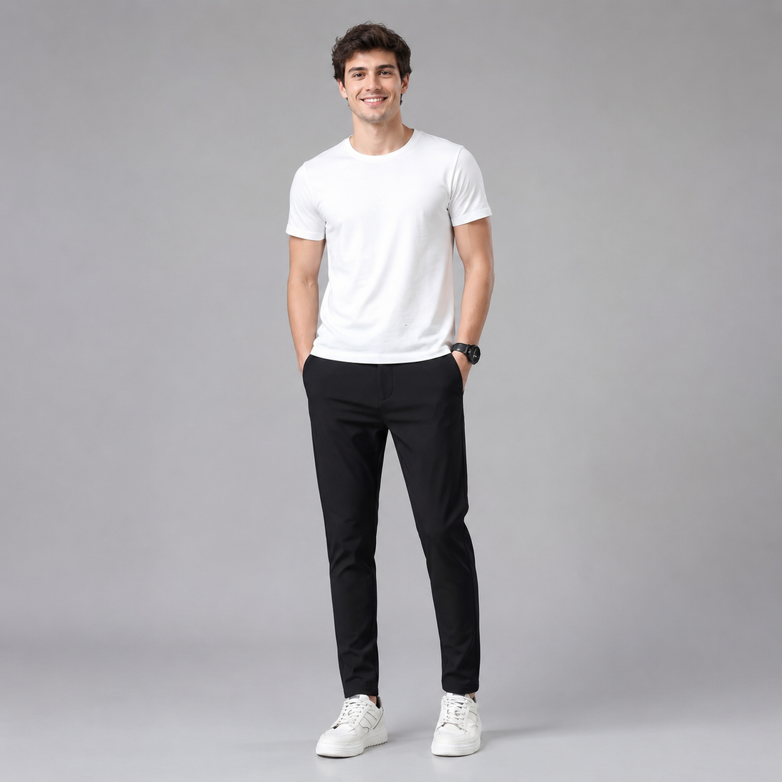 Montarello Men's Slim Fit Stretch Trousers with Straight Leg
