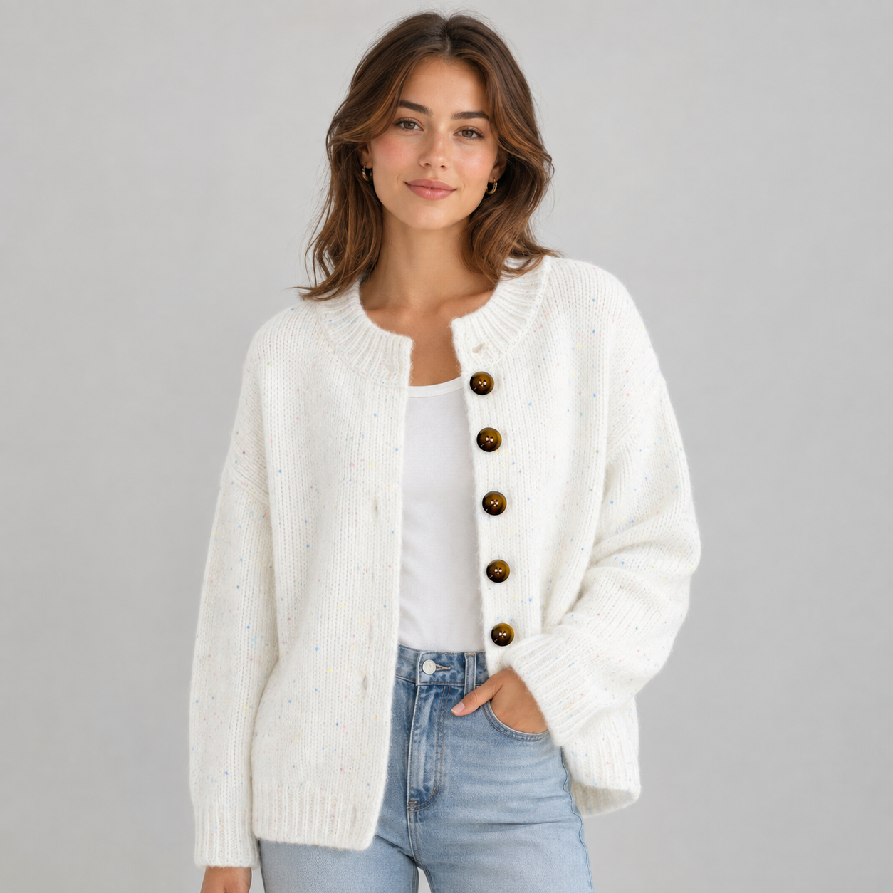 Montarello Women's Cardigan Fluffy Knit Button Front