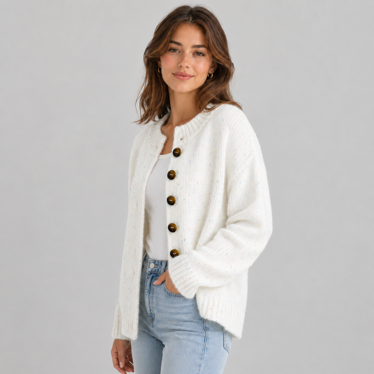 Montarello Women's Cardigan Fluffy Knit Button Front