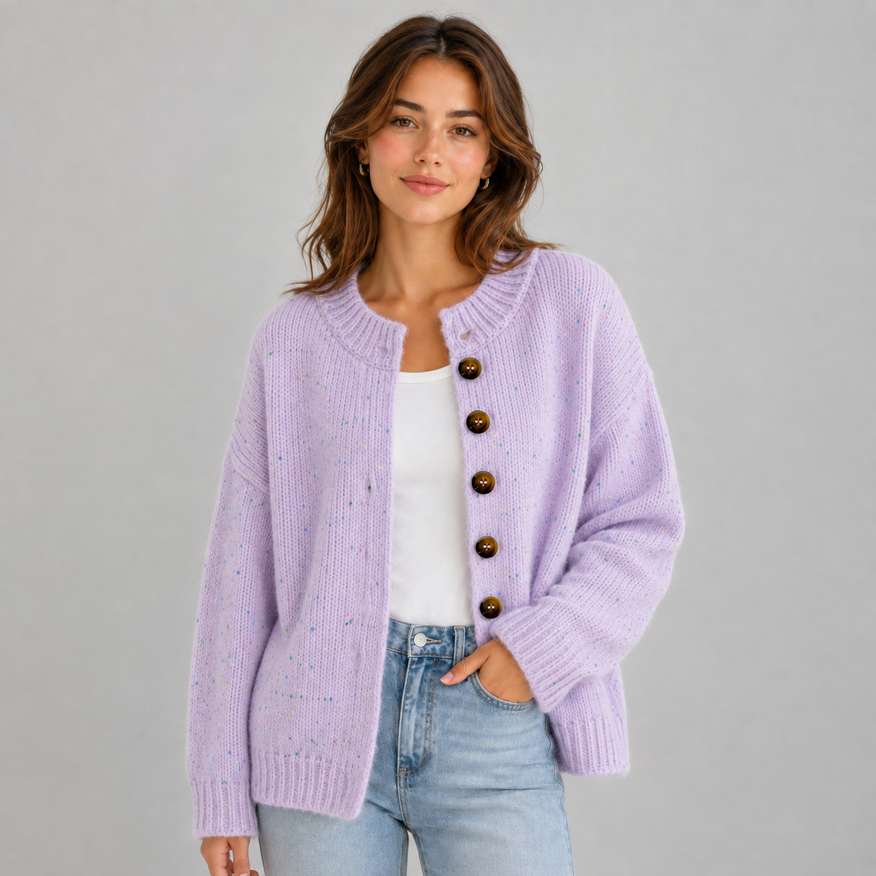 Montarello Women's Cardigan Fluffy Knit Button Front