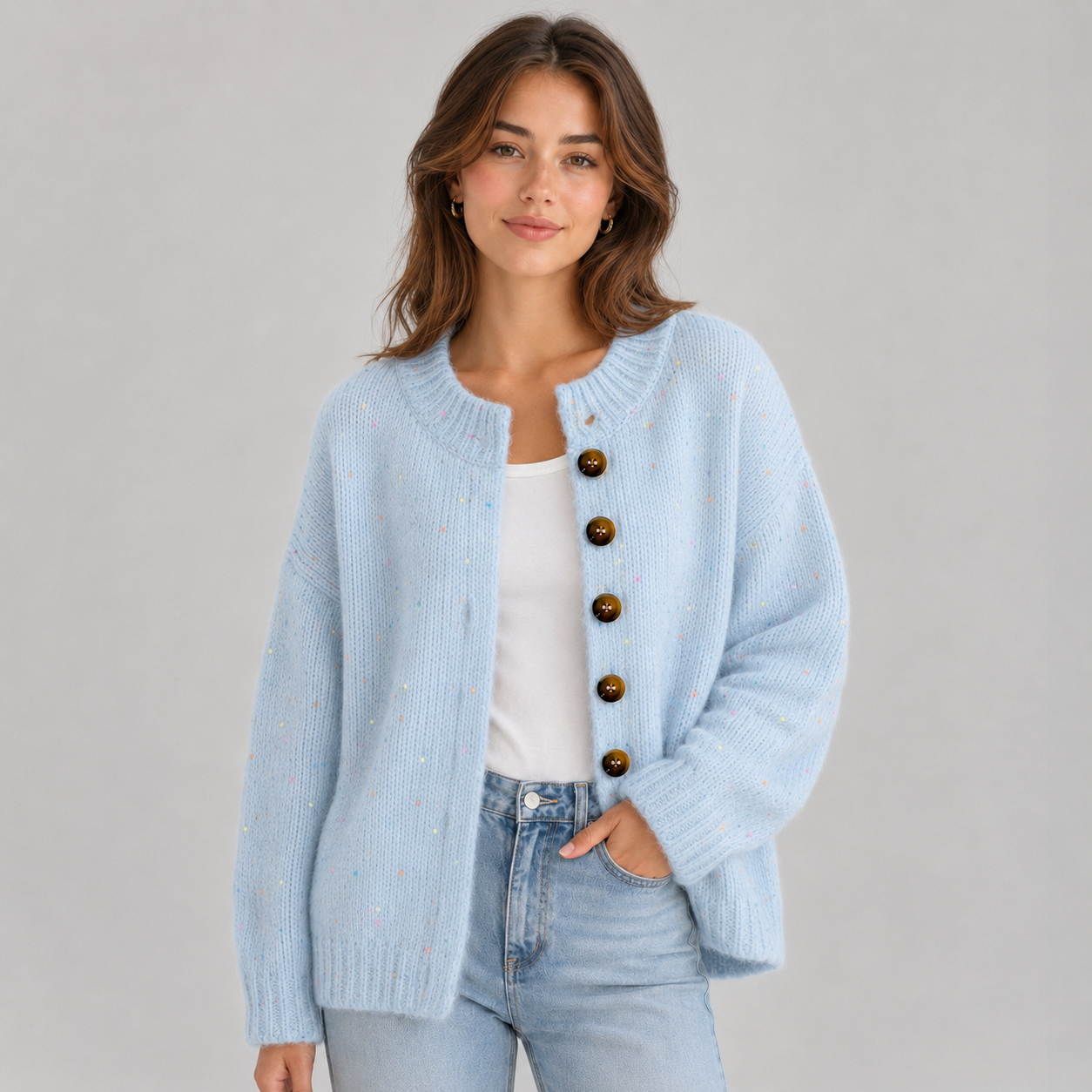 Montarello Women's Cardigan Fluffy Knit Button Front