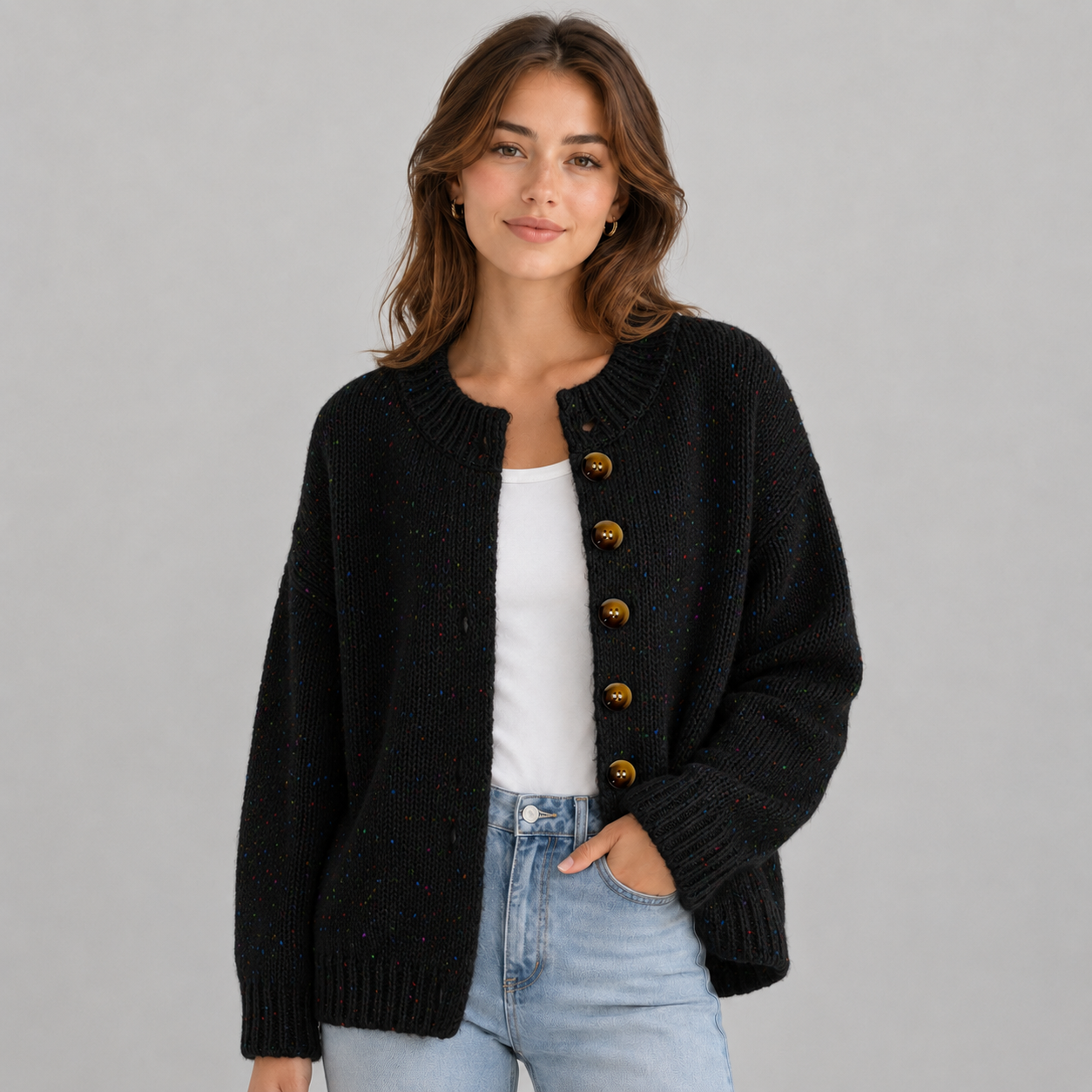 Montarello Women's Cardigan Fluffy Knit Button Front