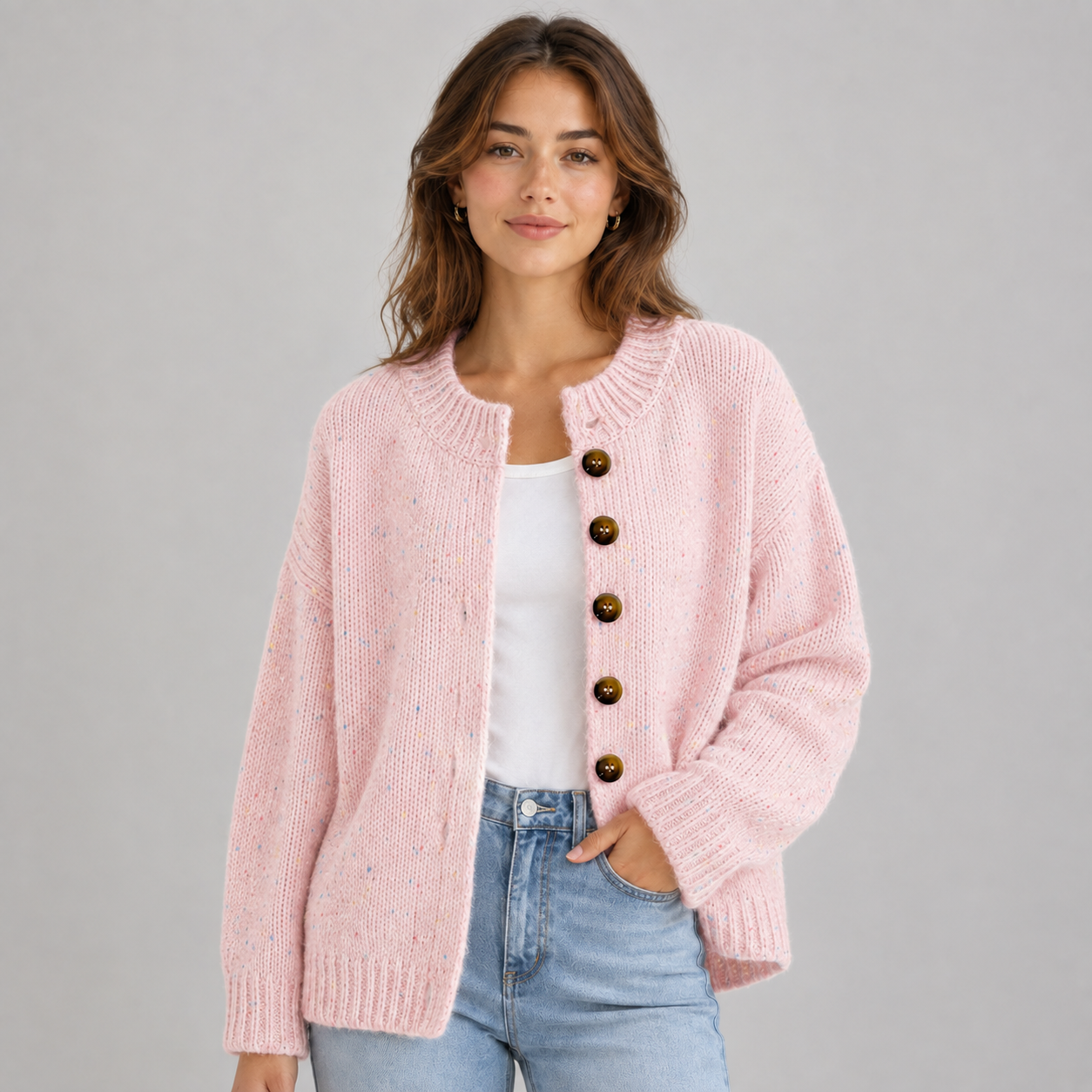 Montarello Women's Cardigan Fluffy Knit Button Front