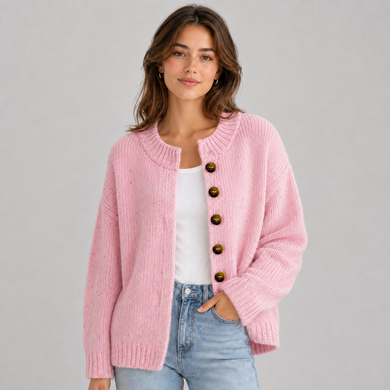 Montarello Women's Cardigan Fluffy Knit Button Front