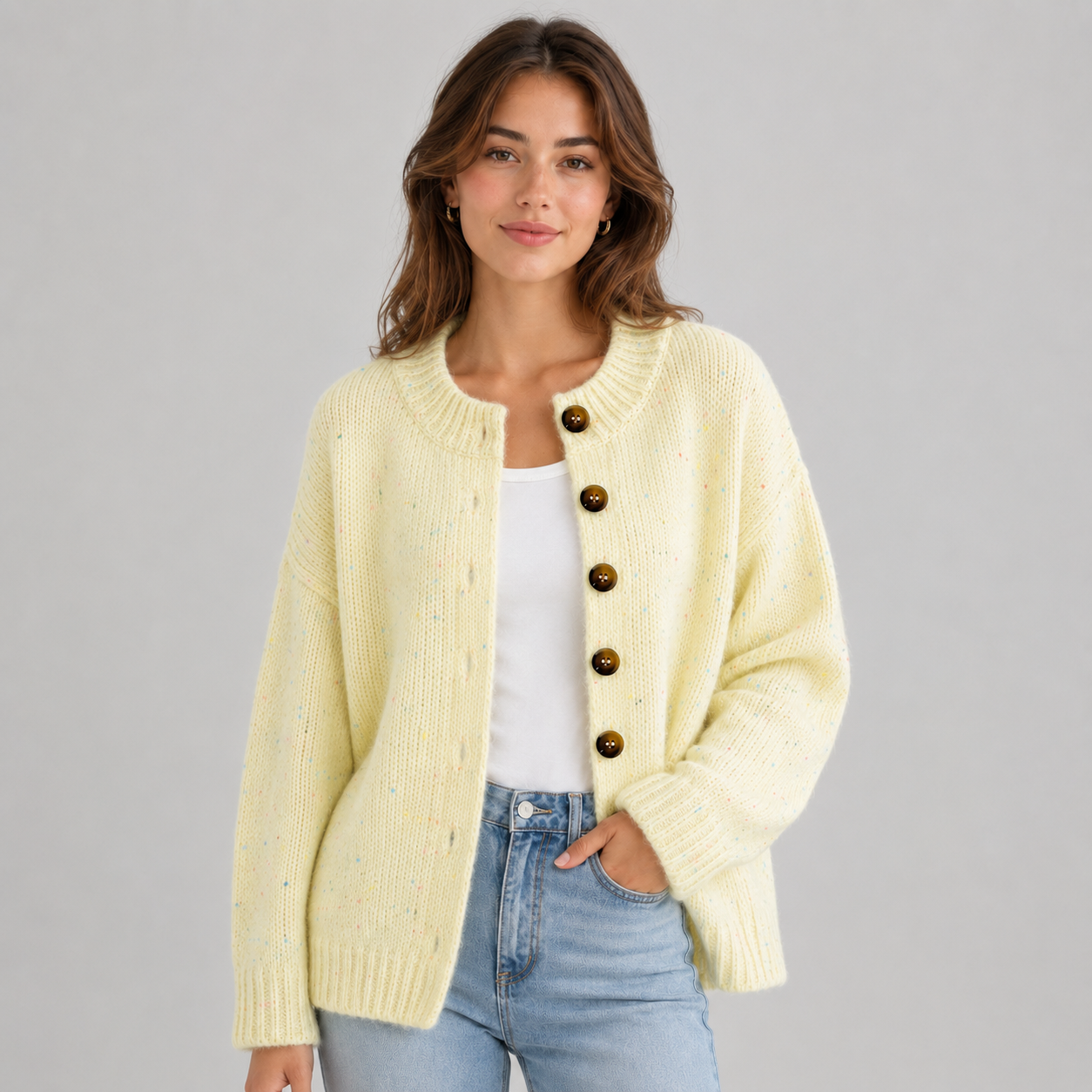 Montarello Women's Cardigan Fluffy Knit Button Front