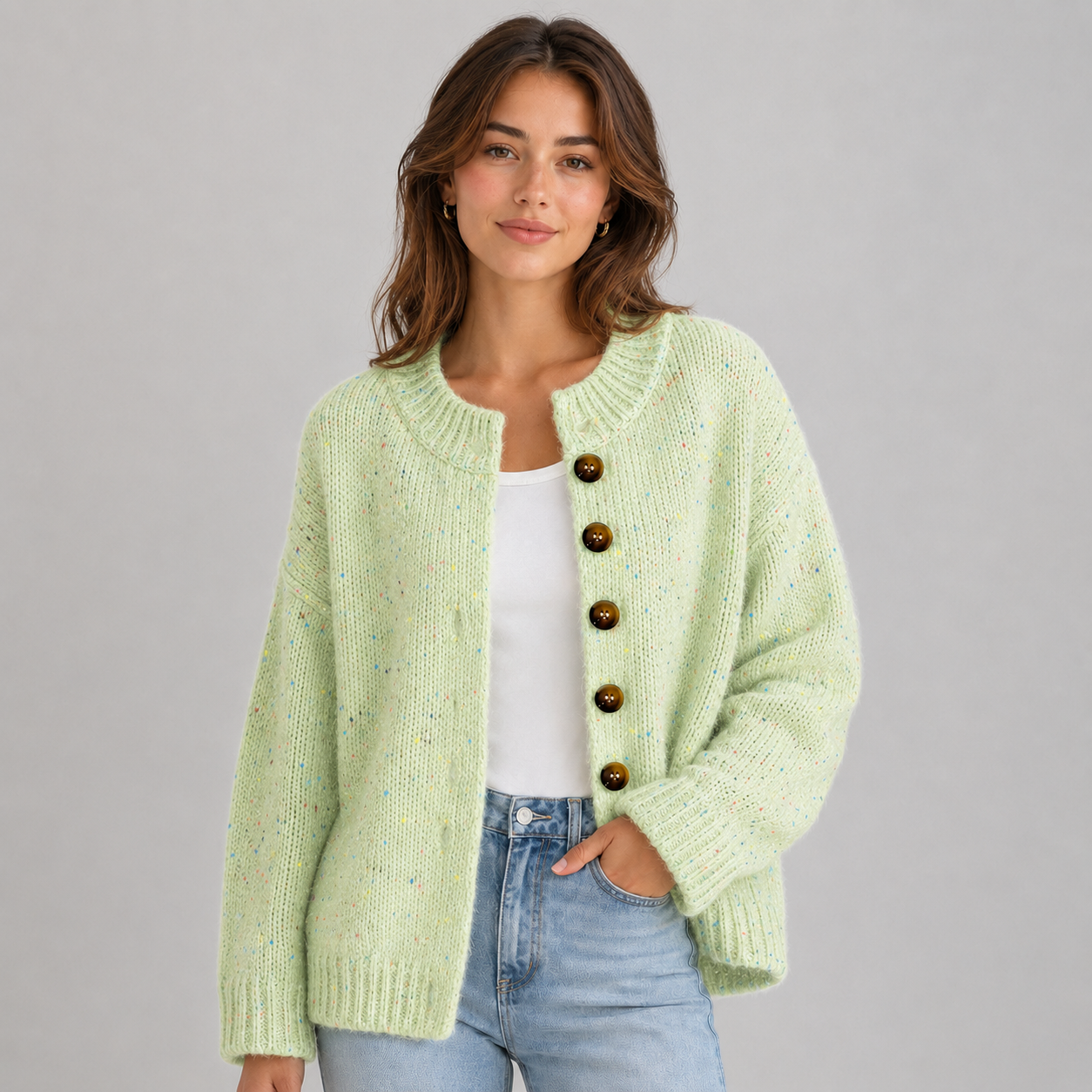 Montarello Women's Cardigan Fluffy Knit Button Front