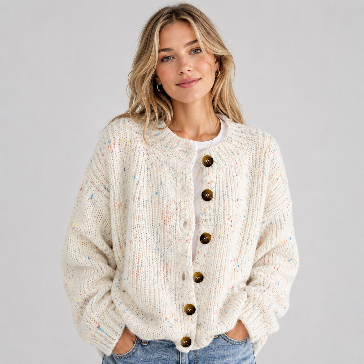 Montarello Women's Cardigan Fluffy Knit Button Front
