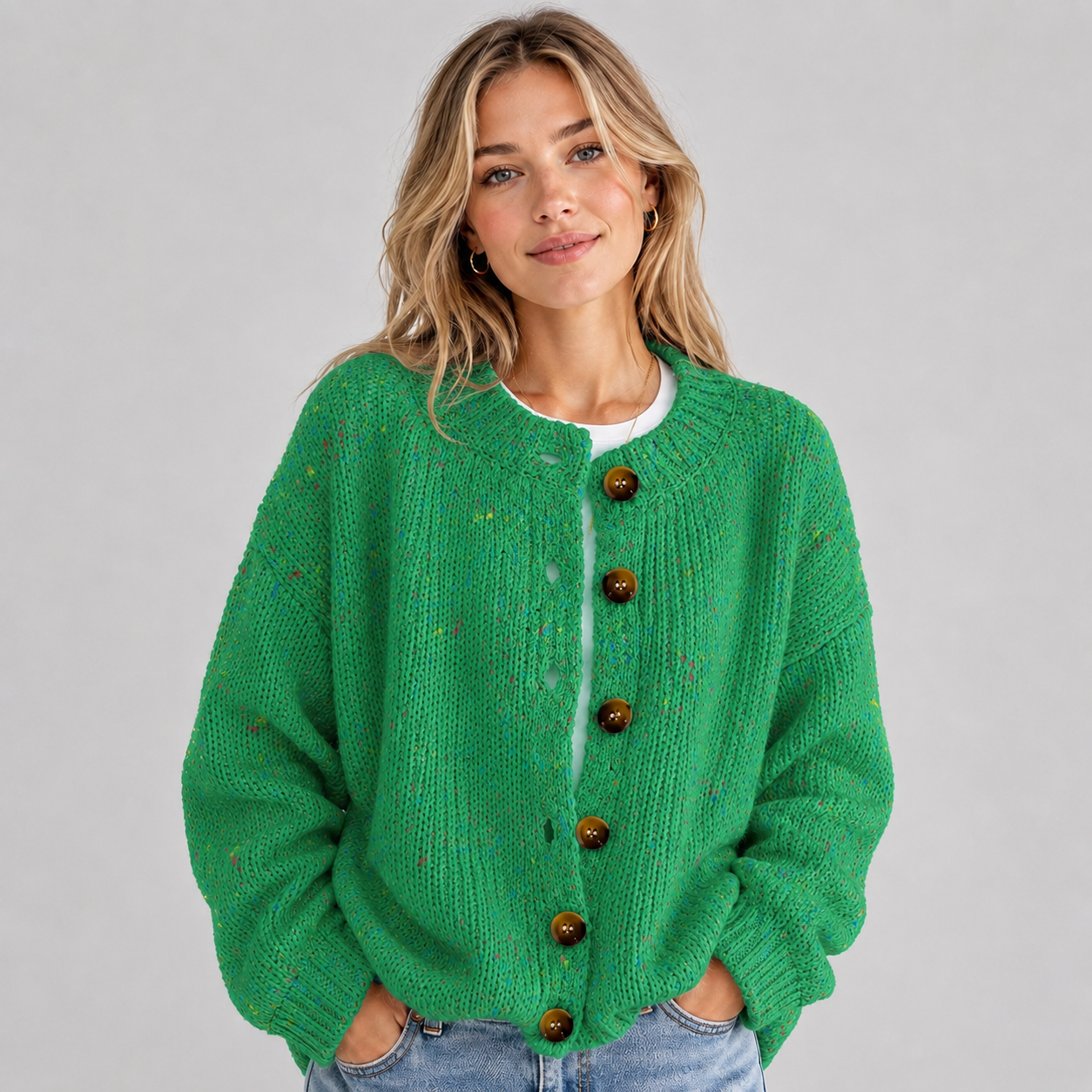 Montarello Women's Cardigan Fluffy Knit Button Front