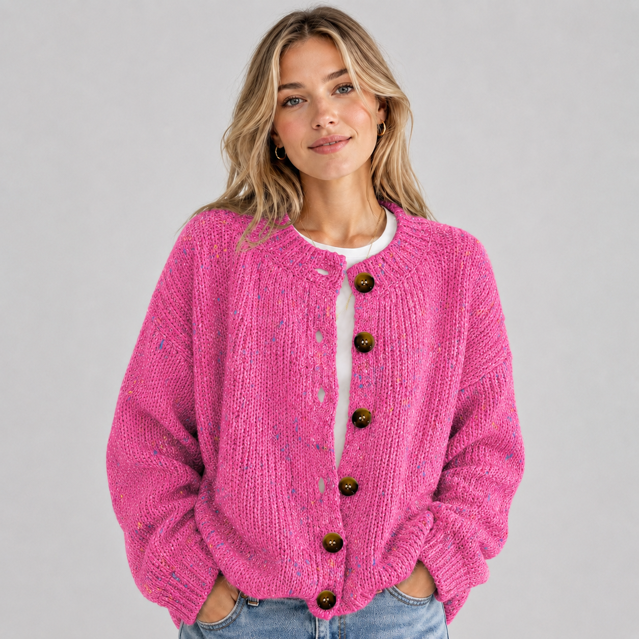 Montarello Women's Cardigan Fluffy Knit Button Front