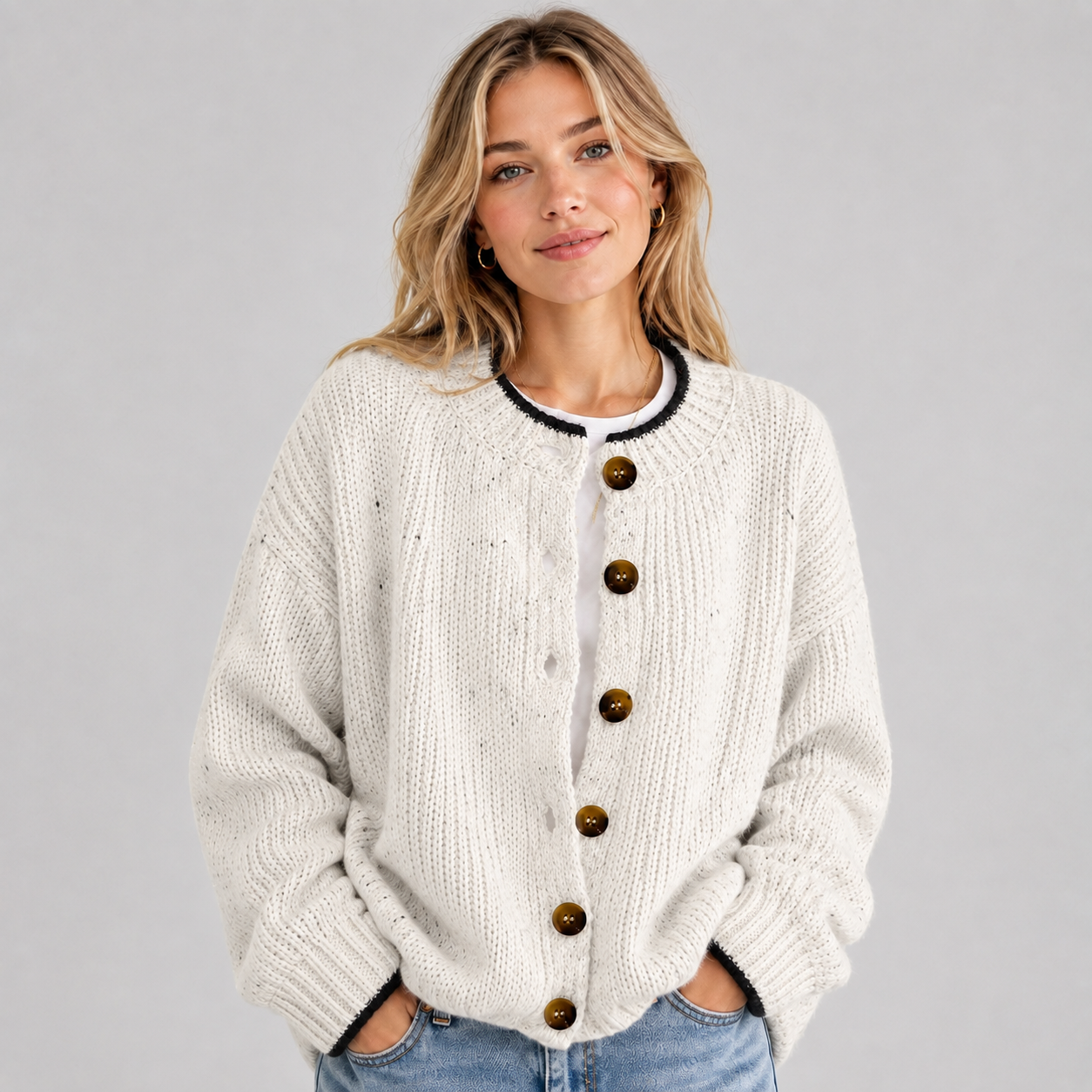 Montarello Women's Cardigan Fluffy Knit Button Front