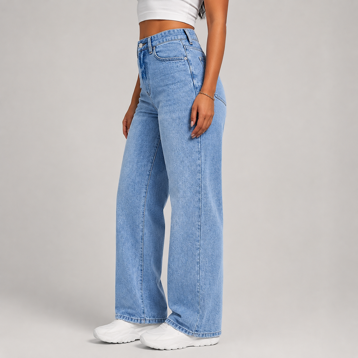 Jean femme Montarello coupe large taille haute en denim