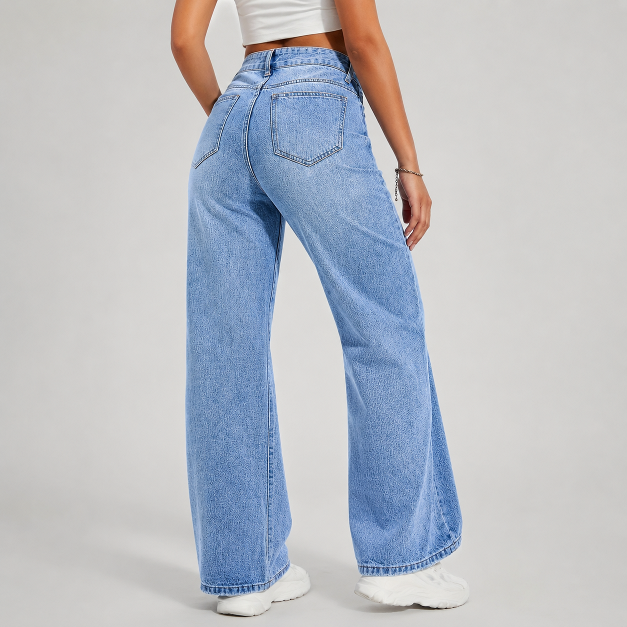 Jean femme Montarello coupe large taille haute en denim