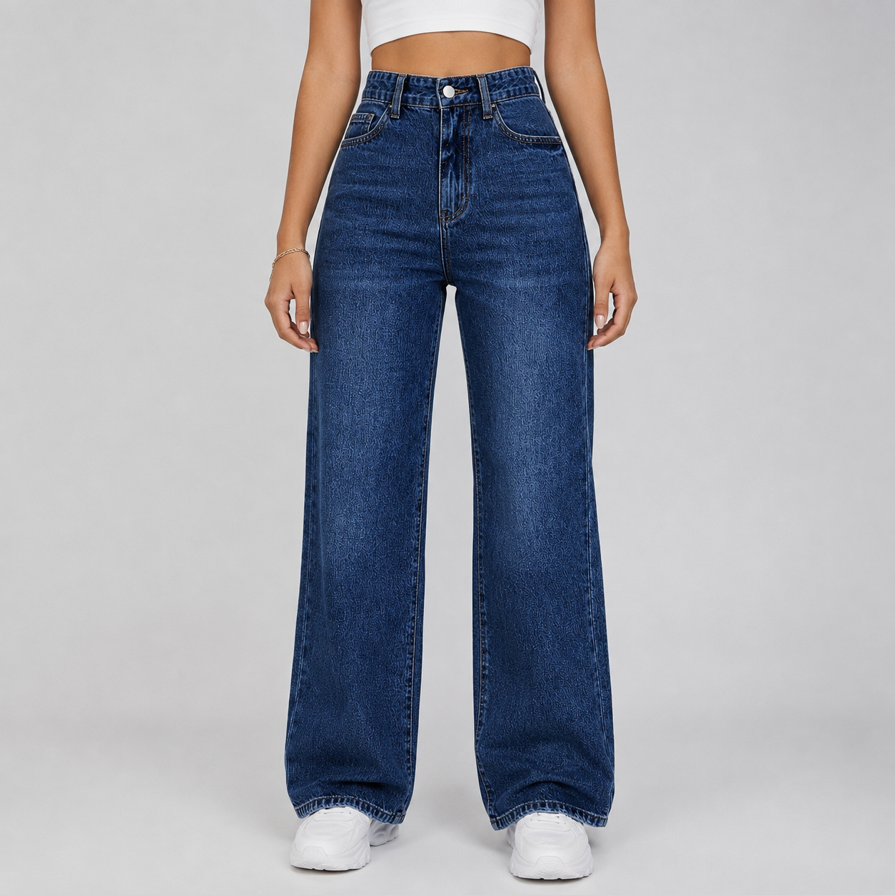 Jean femme Montarello coupe large taille haute en denim