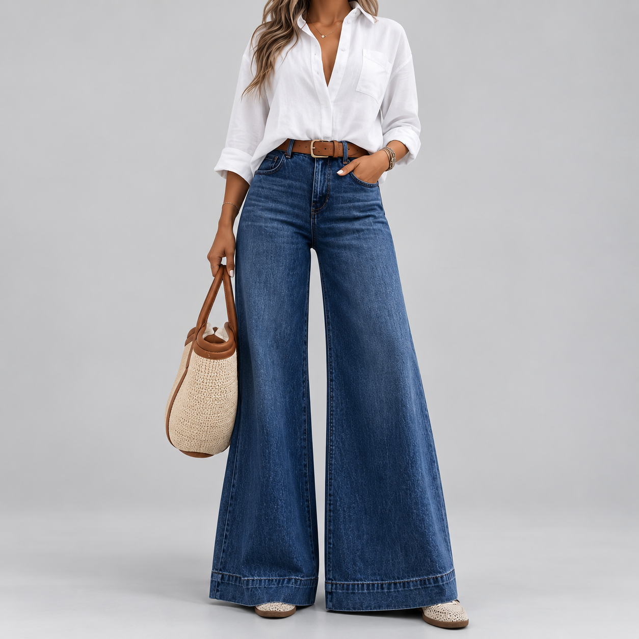 Montarello Women's Jeans Wide Leg Flared High Waist