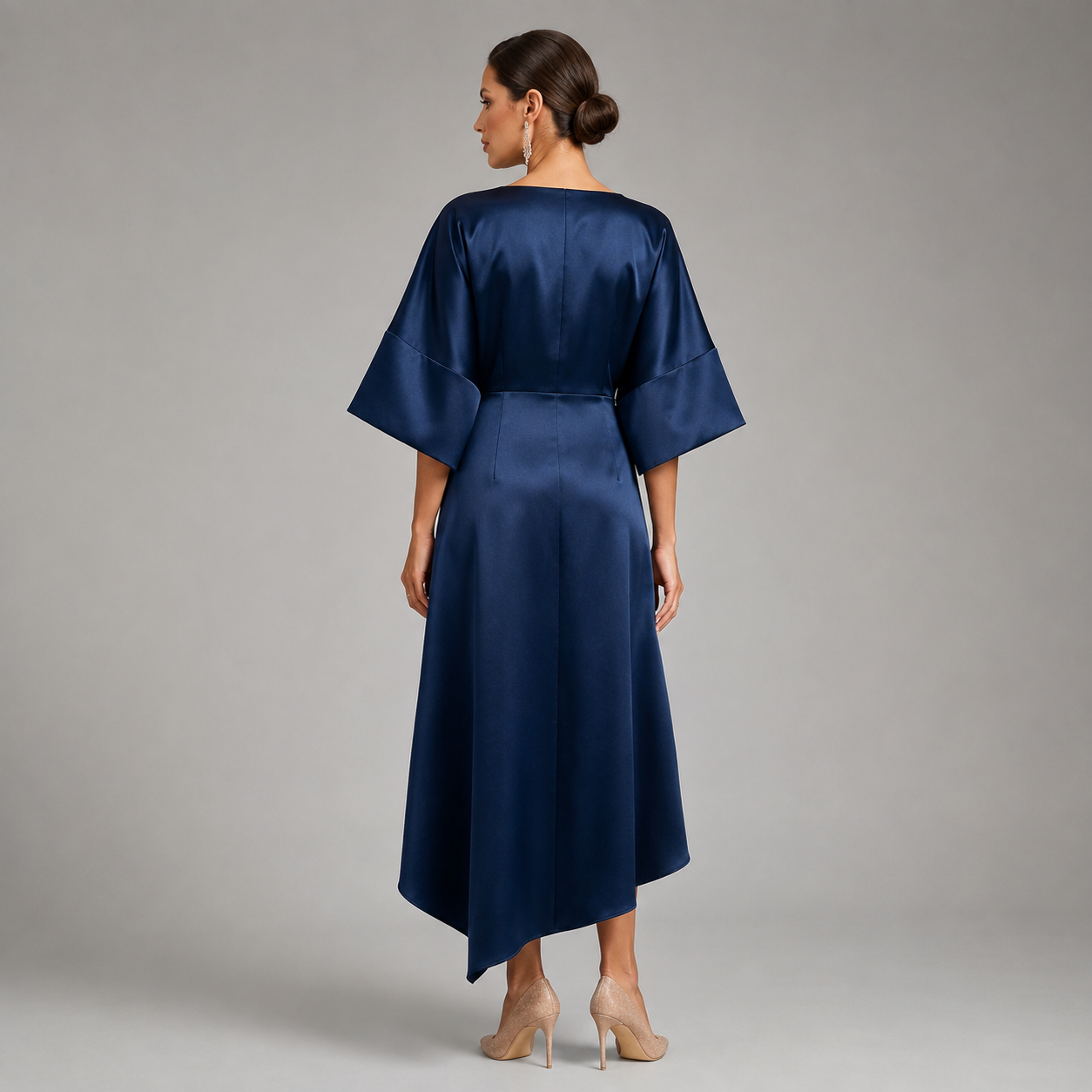 Montarello Women's Satin-Look Batwing Sleeve Wedding Guest Midi Dress