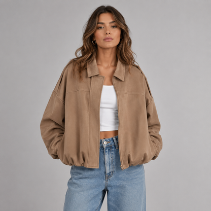Montarello Women's Faux Suede Bomber Jacket with Collar